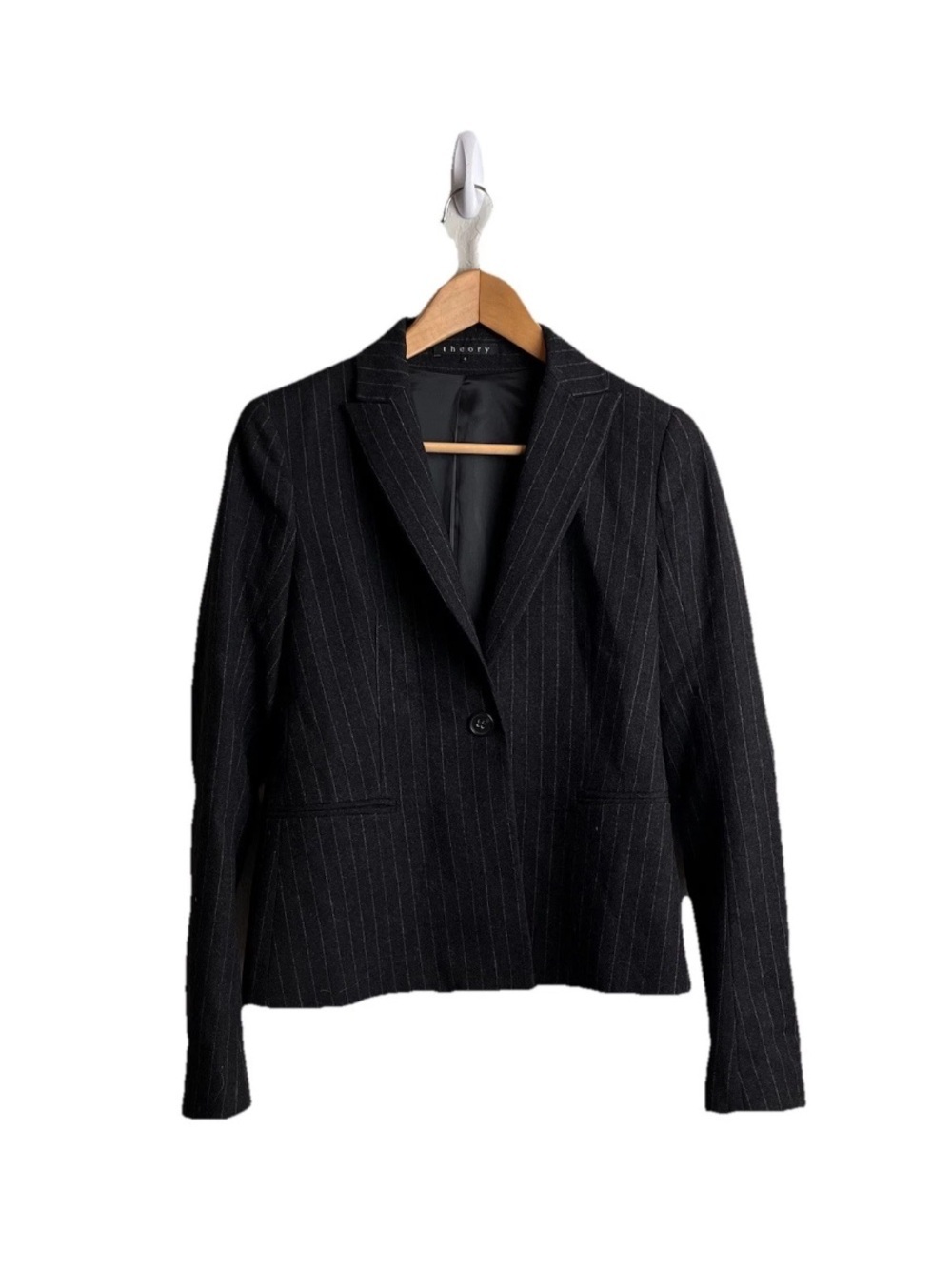 Theory Blazer Gray Pin Stripe 4 Jacket Long Sleeve Wool Career Women’s